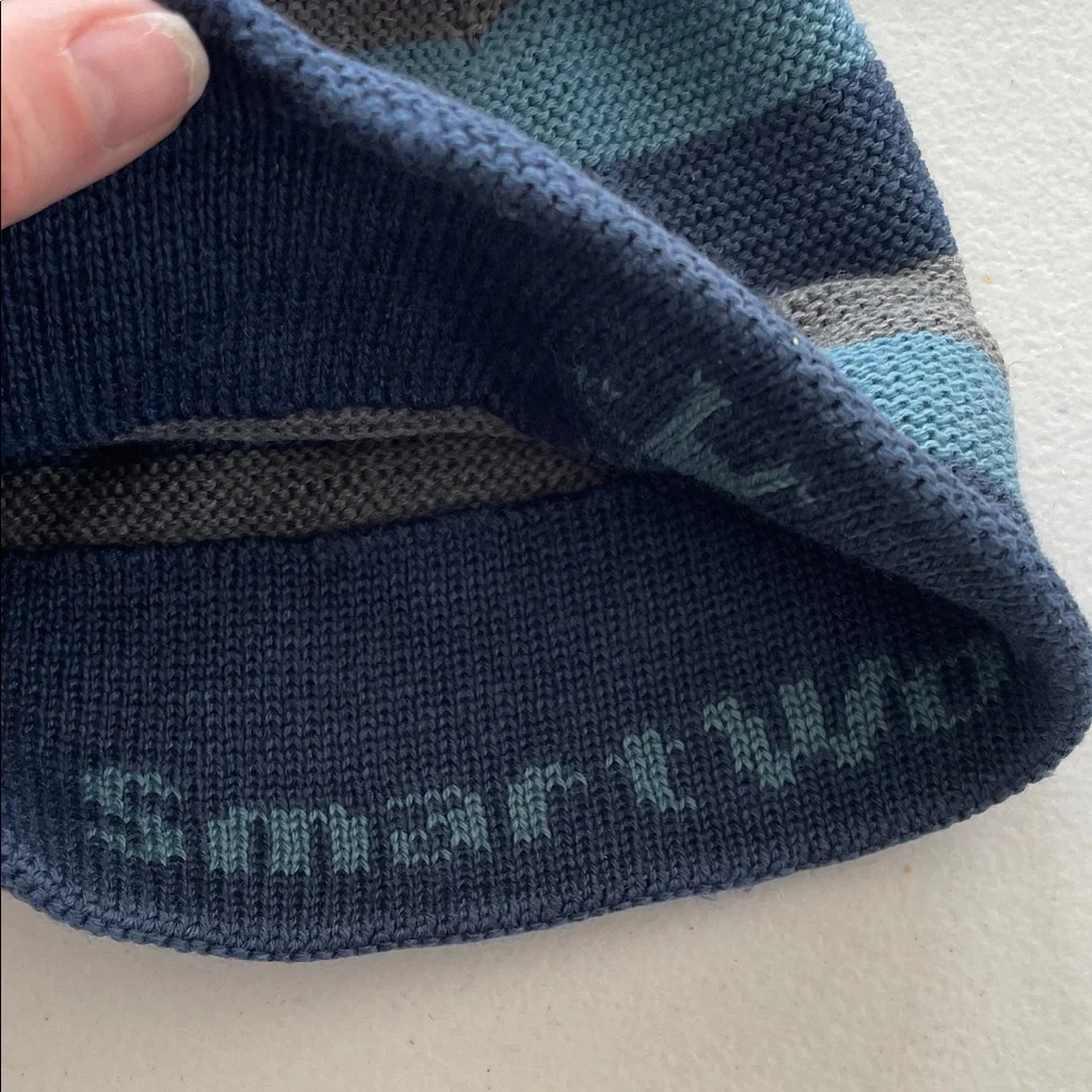 Smartwool Kids Striped Blue and Gray Beanie - Picture 2 of 3